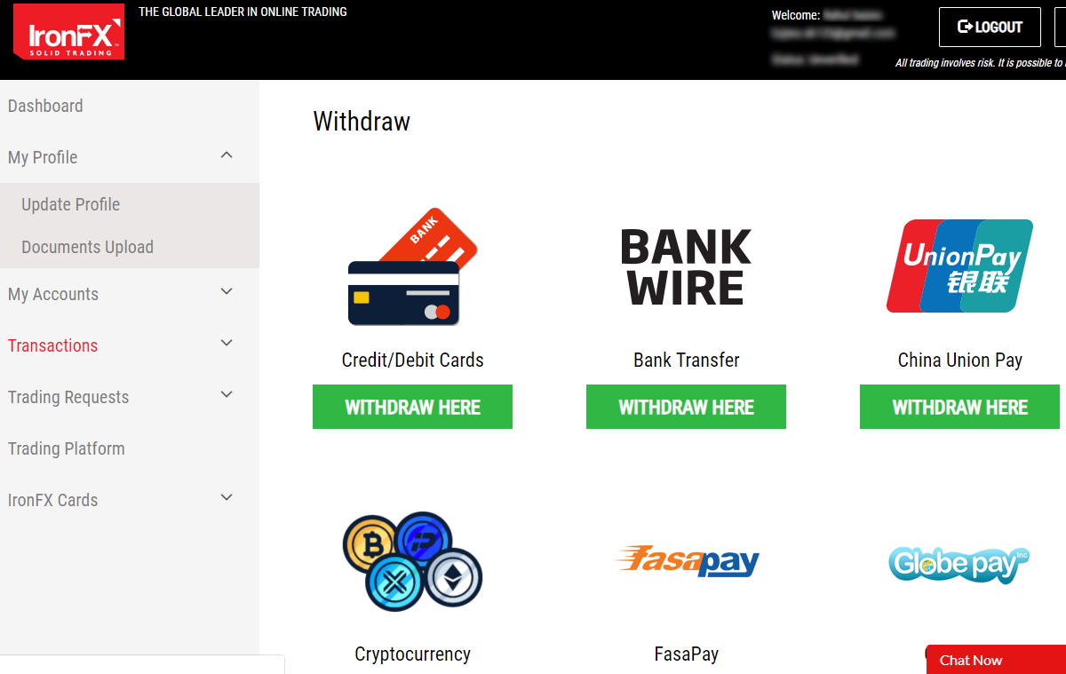 IronFx Withdrawal Methods