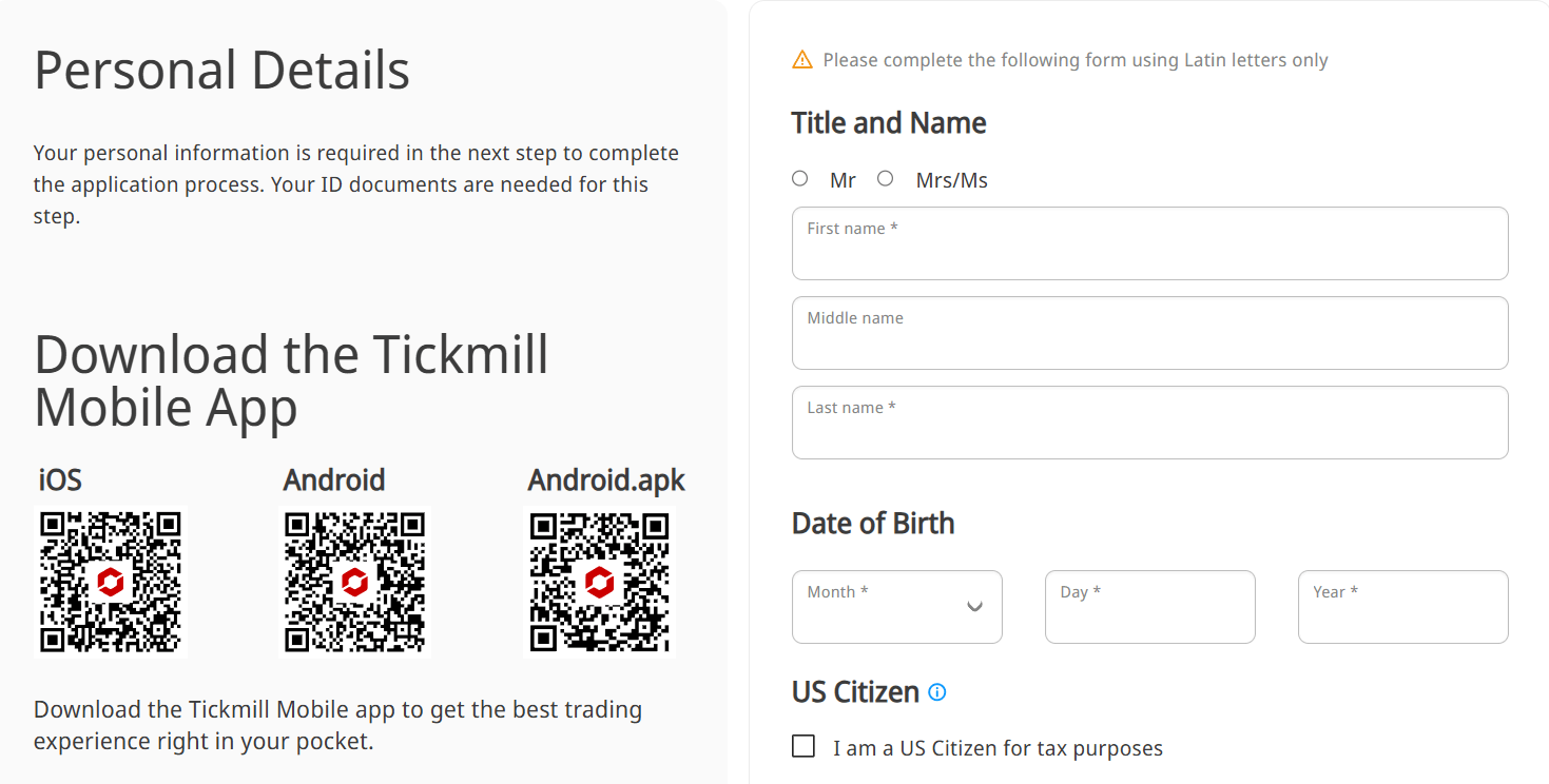 Fill Personal Address for Individual Account at Tickmill