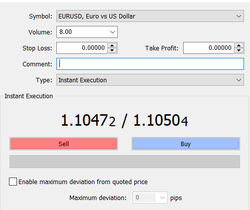 Example of a Market Order on a Forex App